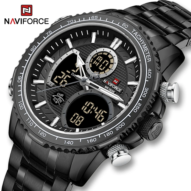 NAVIFORCE Men Fashion Business Quartz Analog Digital Wristwatch Stainless Steel Luminous Chronograph Man Watch Relogio Masculino