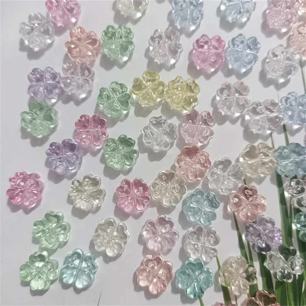 32Pcs/pack Random Color Clover Transparent Flowers Beads Flat Jewelry Accessories, DIY, Pendant, Jewelry Making Supplies image 4