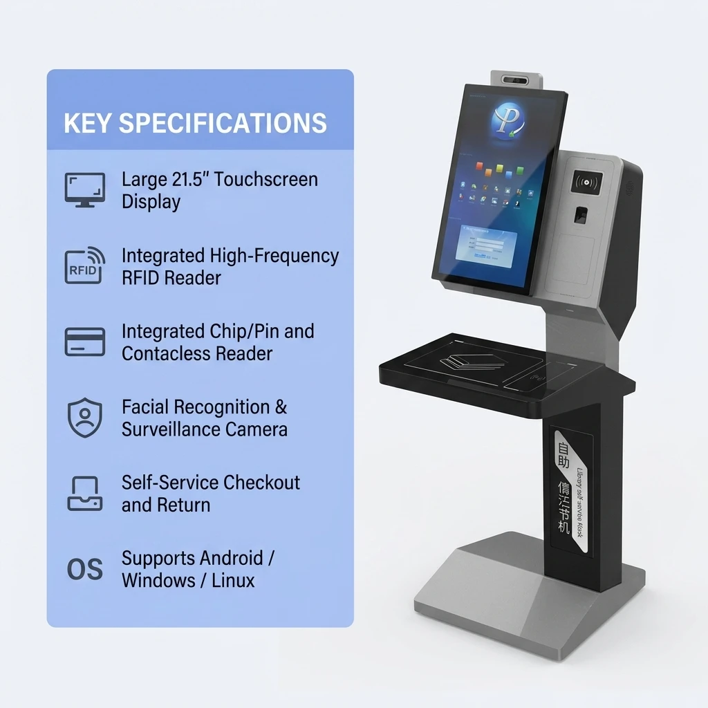 Smart Library Self-Service Book Borrowing/Returning Kiosk With RFID System Sheet Metal WiFi Enabled RFID Book Device