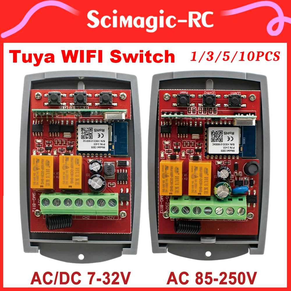 SCS SENTINEL Garage Door Remote Control WiFi Receiver 433MHz Universal Gate Controller Tuya Smart Reveiver 2CH 12V-24V 85-250V