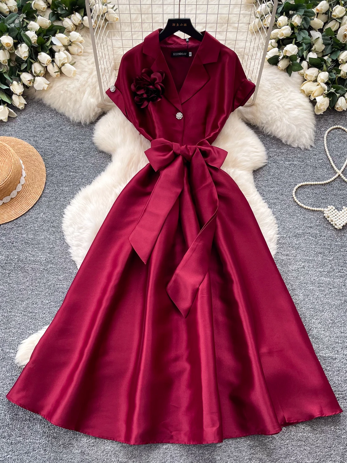 

Элегантное женское летнее платье без рукавов в корейском стиле, А-силуэт, с поясом, красное, приталенное, для города и офиса