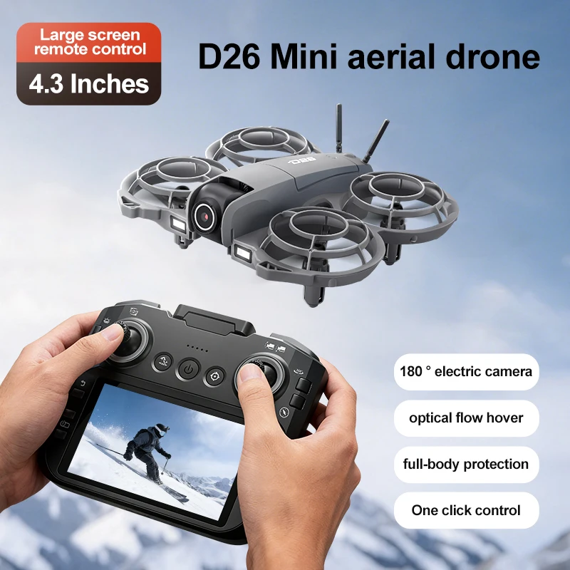 

Мини-дрон 8K HD D26 с полной защитой корпуса, 4,3-дюймовым экраном, радиоуправляемый летательный аппарат, 180-градусная электрическая камера, оптический поток, удержание высоты, траекторный полет