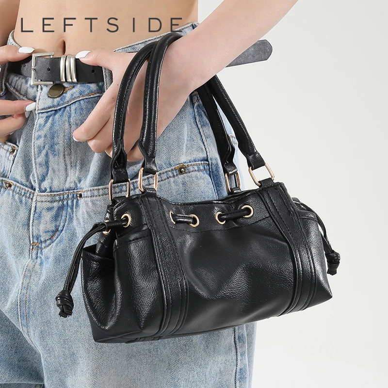 

LEFTSIDE PU Leather Small Bucket Crossbody Bags Lady Shoulder Bag for Women 2025 New Fashion Short Handle Handbags and Purses