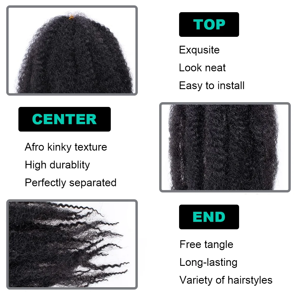 Pré-Separado Marley tranças extensões de cabelo para mulheres, Afro Spring Twist Crochet, cabelo preto macio trança