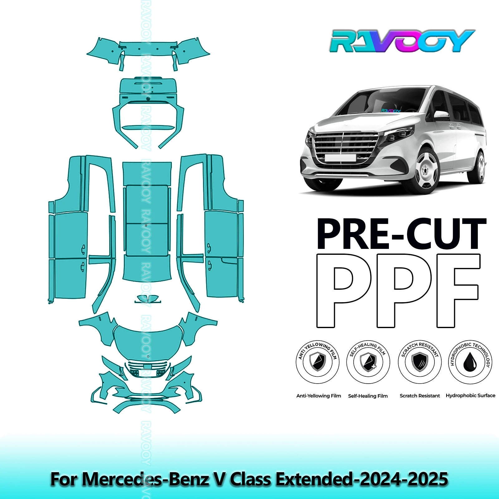 

Full Vehicle Clear Bra Precut PPF Paint Protection Film For Mercedes-Benz V Class Extended-2024-2025