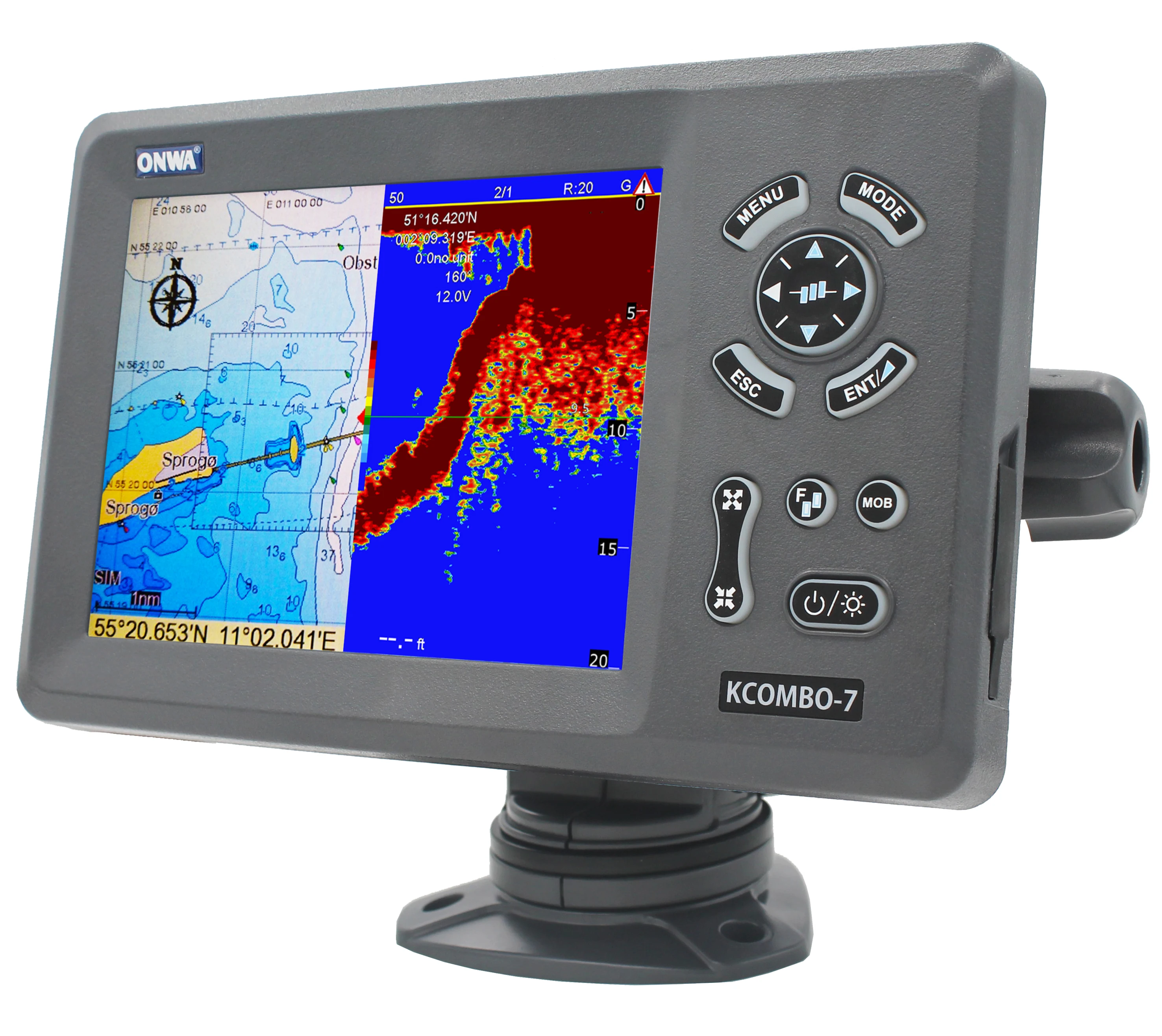 ONWA KCombo-7 7-inch Color LCD GPS Chart Plotter Navigator Satellite Combo with Fishfinder for Fishing Echo Sounder