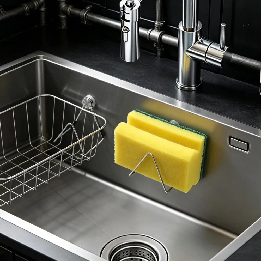 Non Perforated Drain Rack 304 Stainless Steel Sponge Rack Kitchen Non Perforated Steel Wire Ball Drain Rack Storage Shelf