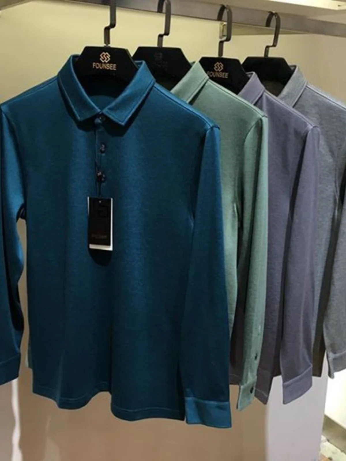 

Busin Casual Long Sve T-irt Men's New Autumn Tee Button Brand Clothing Stand Fit Wool Silk Cotton Blend Tee