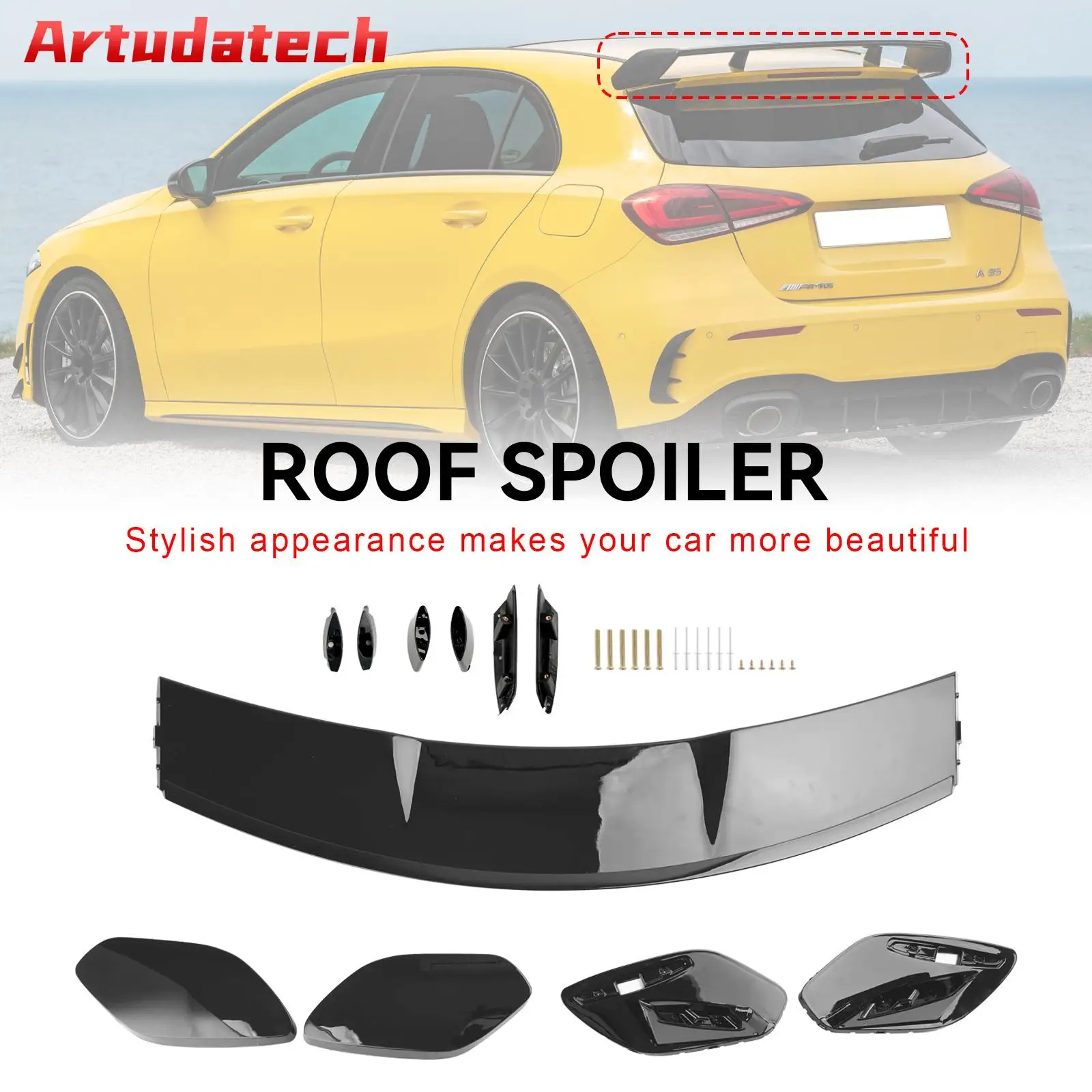 Artudatech Gloss Black AMG Style Rear Boot Spoiler Roof Fit For Mercedes A-Class W177 A45 A35