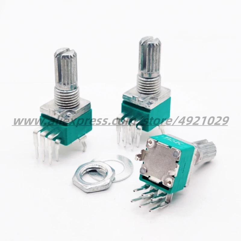 3PCS 097 RK097 6Pin Vertical Dual B5K B10K B20K B50K B100K Amplifier Audio Volume Adjustable Potentiometer Flower Shaft 15mm