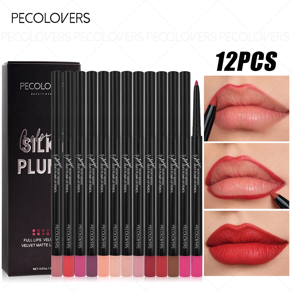 12PCS/Set Velvet Matte Lip Liner, Smooth Application, Light and Non-sticky, Three-dimensional Lip Shape, Perfect Christmas Gift