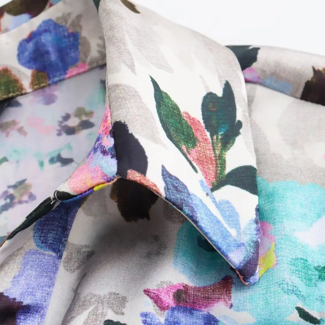 Women's Floral Printed Silk Shirt Satin Texture Shirt Fashion Autumn