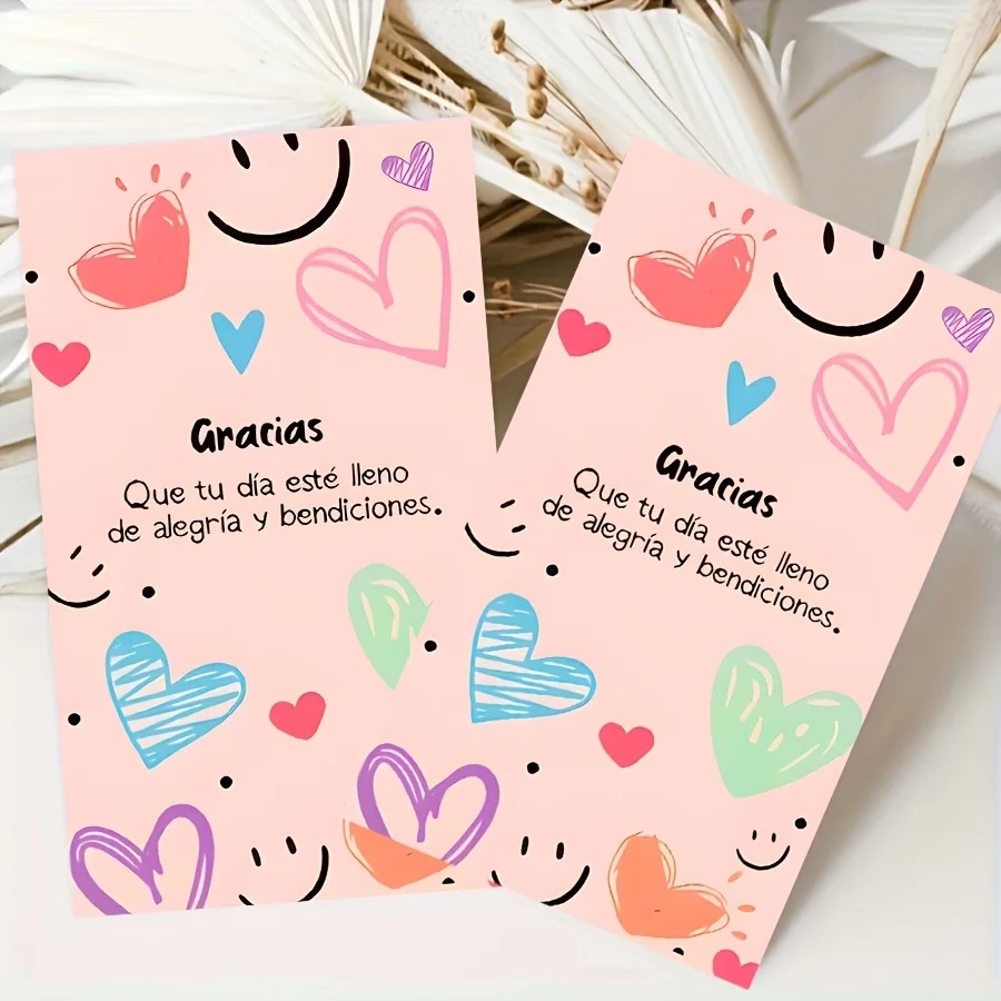50PCS Heartwarming Spanish Colored Smiling Face Gift Thank-you Cards, Used for Souvenirs, Party Decorations, and Other Occasions