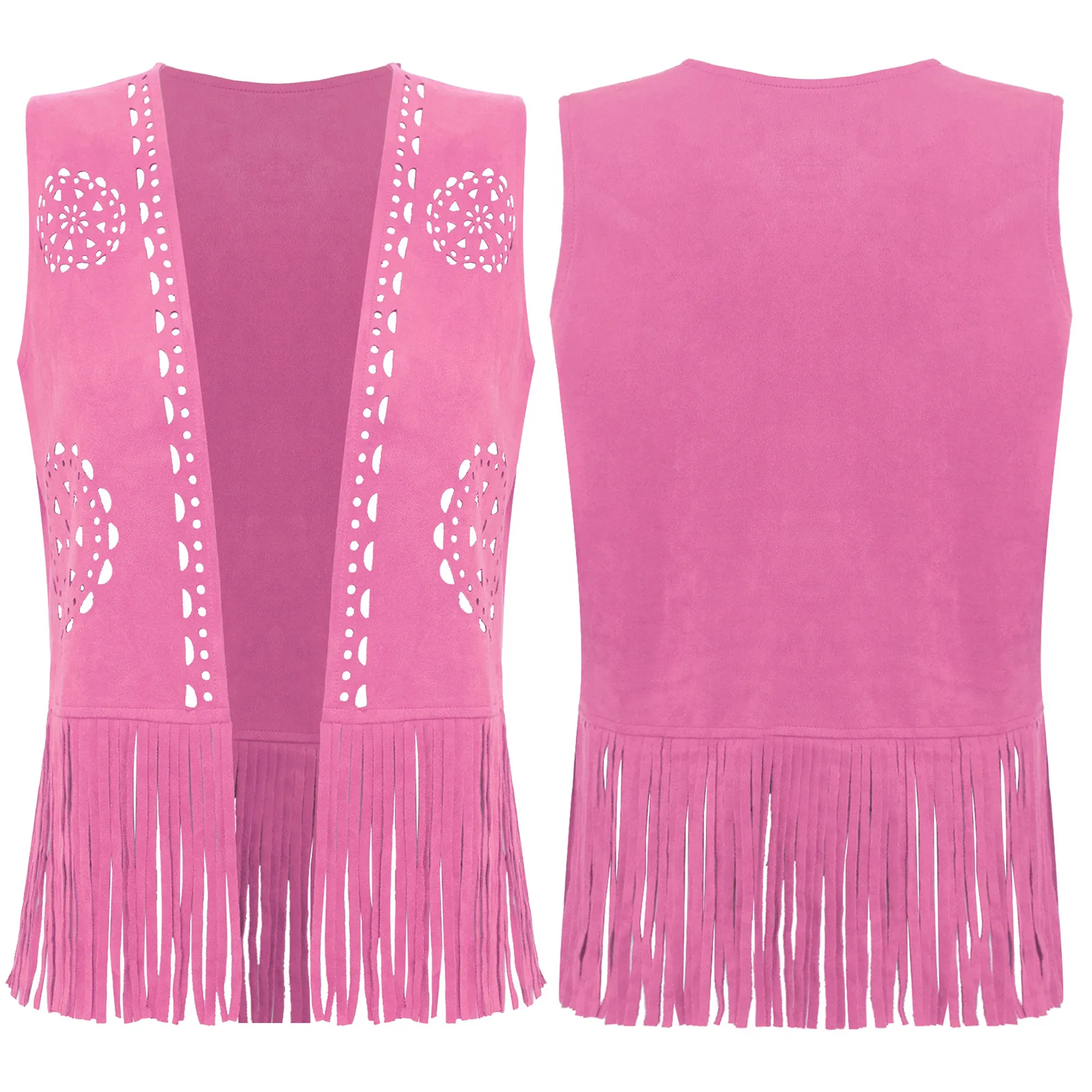 Damen-Kostüm im Western-Cowgirl-Stil, Streetwear, Oberbekleidung, lässig, ärmellos, vorne offen, Quastenwesten für 70er-Jahre-Disco-Hippie-Tanz