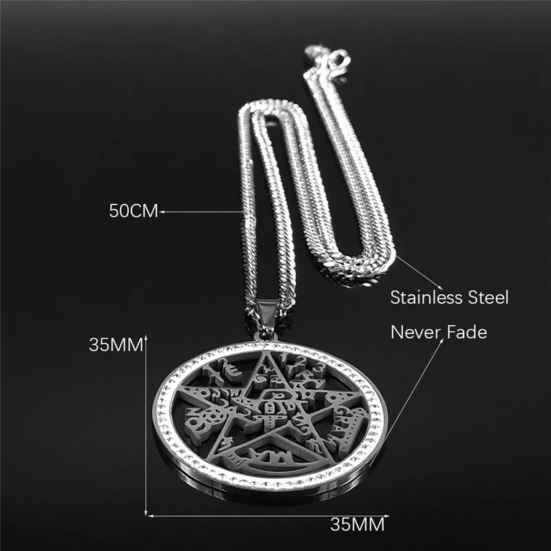 Witchcraft Crystal Pentagram Tetragrammaton Necklace Women Men Stainless Steel Wicca Pentacle Talisman Amulet Necklaces Jewelry