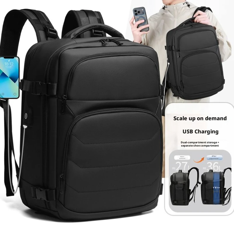 expandable large capacity men's backpack with USB, shoe compartment 180 degree opening and closing laptop backpack schoolbag 06