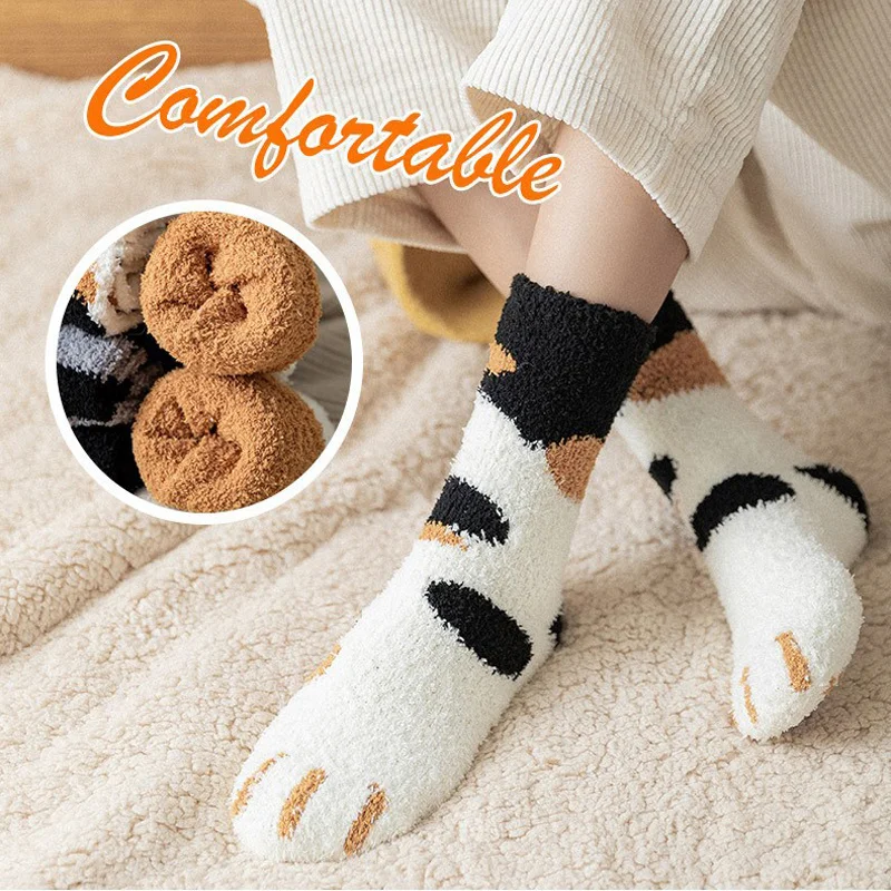 2Pairs Women Fuzzy Socks Cute Cat Claw Thickened Winter Home Sleeping Warm Socks For Women Girls Cozy Soft Fluffy Floor Socks