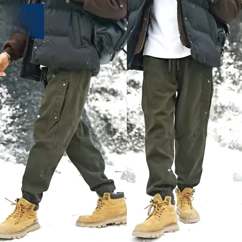 

Мужские ретро-брюки в американском стиле, осенне-зимние, утепленные, свободные, с манжетами, модные, брендовые, плотные, повседневные, длинные брюки-харемы