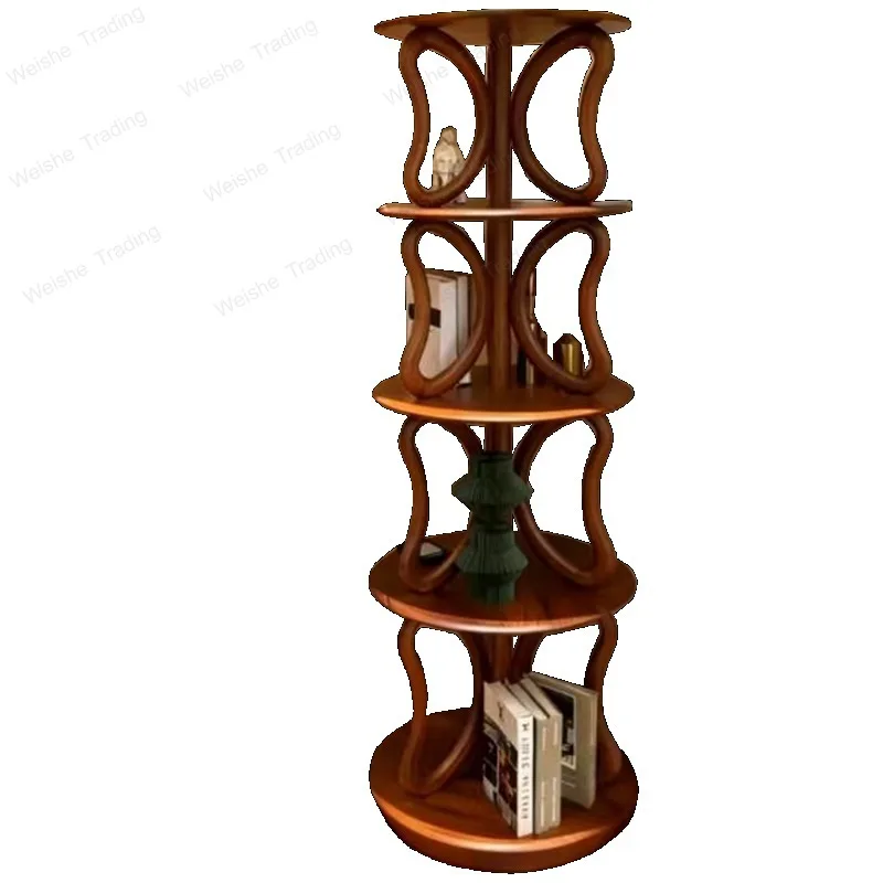 New Chinese ebony rotating bookshelf solid wood shelf living room home floor multi-layer rotating bookcase display shelf