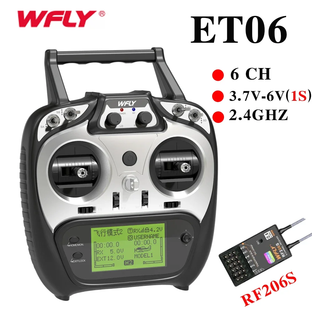 WFLY ET06 Transmitter 2.4GHz Remote Controller 6CH with RF206S Receiver For RC Models Fixed Wing