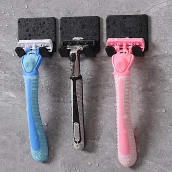2/4PCS Adhesive Razor Holder Wall Mounted Bathroom for Shower Hook Rack Gillette Shaver Shaving Holder Black Plastic Hook 1