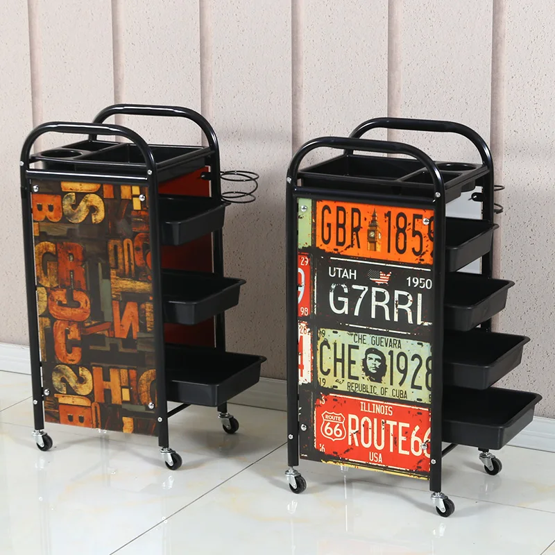 Vintage Salon Trolley with Drawers Professional Hair Roller Cart Retro Styling Utility Cart Beauty Salon Tool Storage Organizer