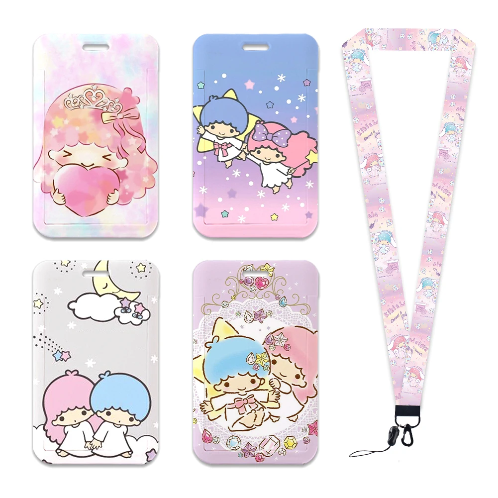 

W Sanrio Little Twin Stars ID Card Holder Neck Strap Pendant Girls Door Badge Holder Lanyards Keychain Credential Case Gift