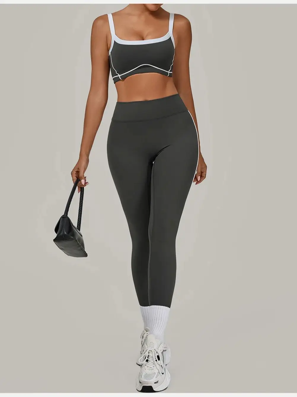 

Soft Fabric Contrasting Color Women's Yoga Set Tight Outdoor Sports Running Sportswear Gym Workout Clothes Fitness Two-piece Set