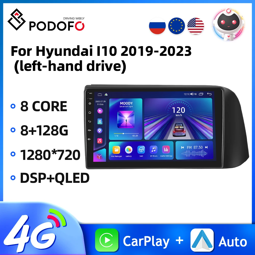 

Podofo 8Core 2Din Car Radio For Hyundai I10 2019-2023 Multimedia Player Carplay Android Auto GPS Navigation WIFI 4G AI Voice DSP