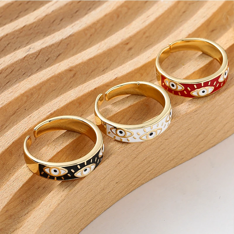 Enamel Evil Eye Ring Y2K Multi-Colors Stackable Band Ring Women Gold Plated Copper Rings Turkish Evil Eye Finger Rings Jewelry