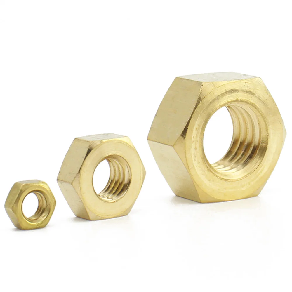 1-100pcs Solid Brass Copper Hex Hexagon Nut for M1.4 M1.6 M2 M2.5 M3 M4 M5 M6 M8 M10 M12 M14 M16 M18 M20 DIN934 Screw Bolt