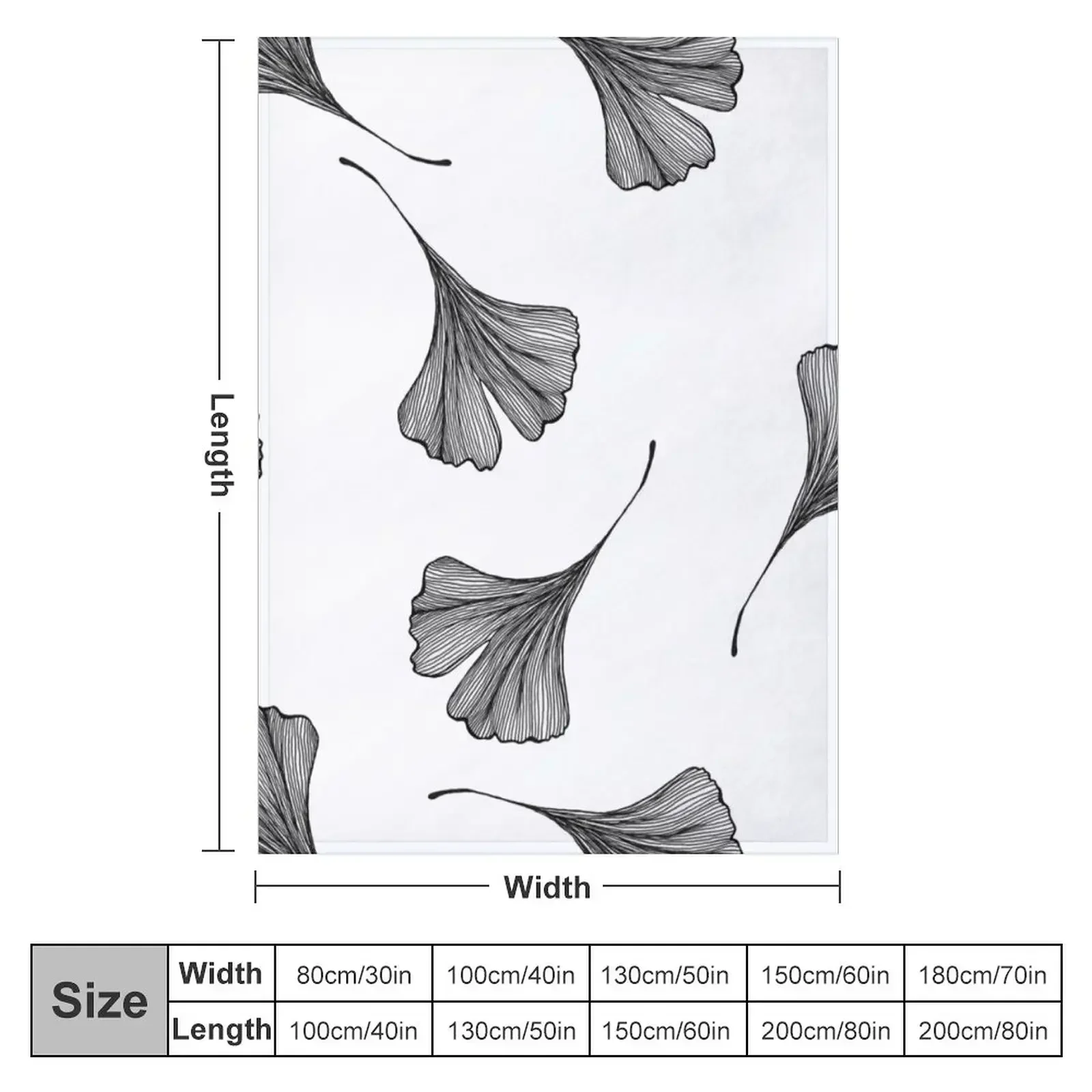 Line art ginkgo leaf Throw Blanket sofa bed manga Custom Luxury Designer Designers Decoratives Blankets