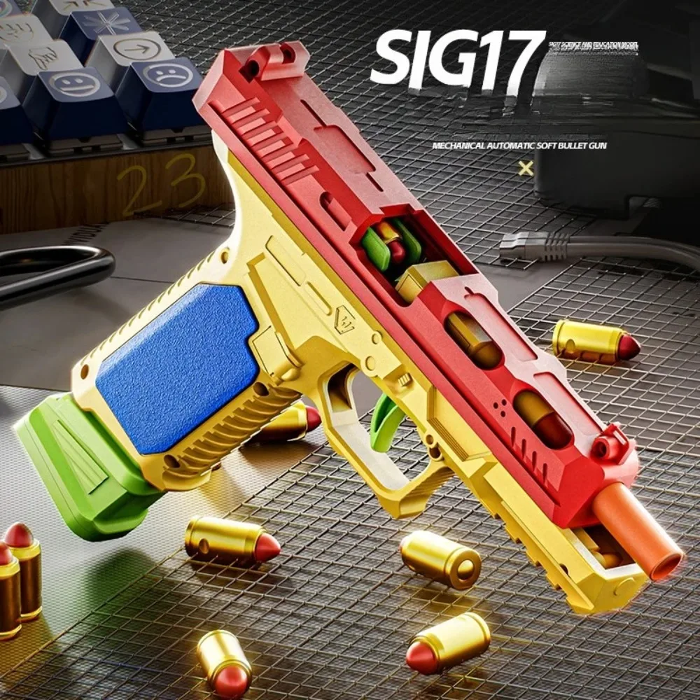 G17 Pistol Shell Throwing Toy Gun Continuous Firing Blowback Soft Bullet Gun Empty Hanging Christmas Gift for Children Adult