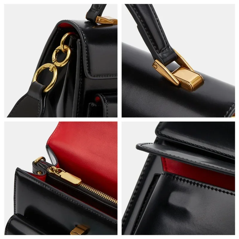 High Quality Messenger Bags For Women 2024 New Patent Leather Glossy Vintage Flap Square Bag Solid Color Wide Strap Shoulder Bag