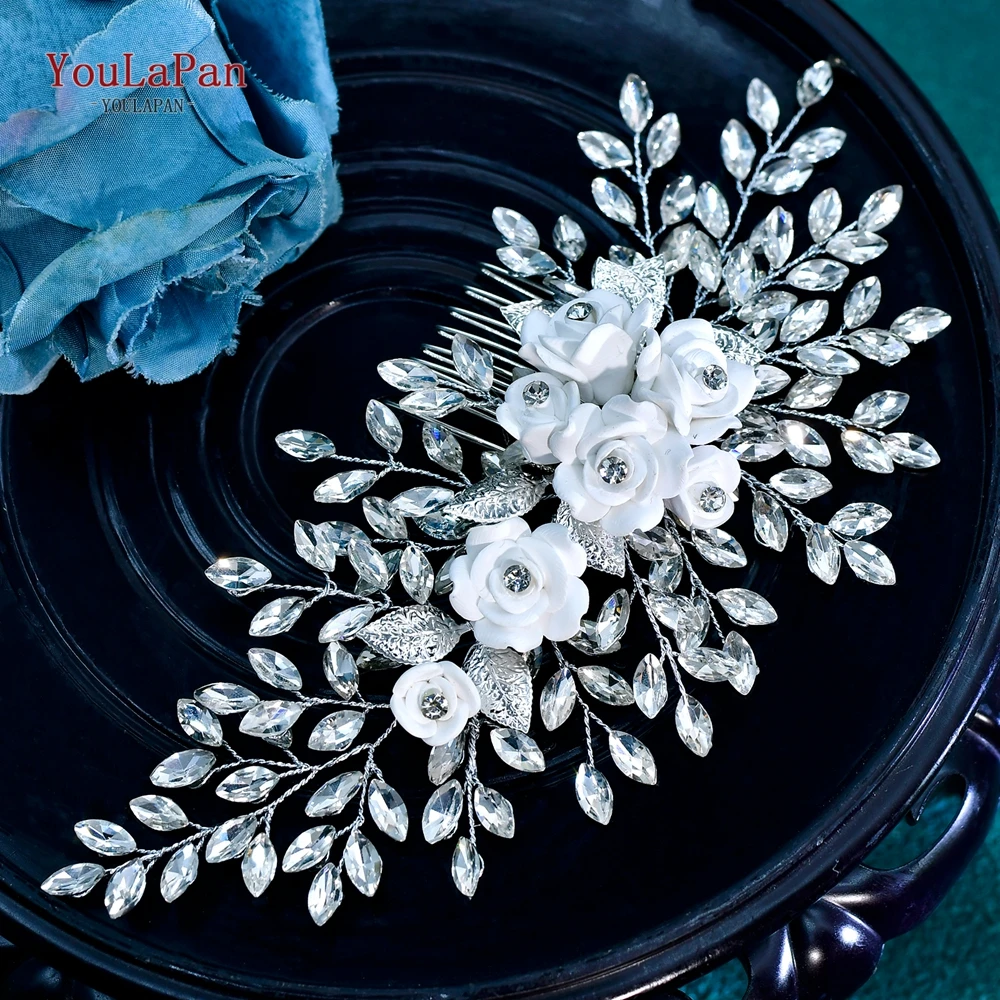

YouLaPan Rhinestone Flowers Bridal Hair Comb Wedding Hair Accessories Banquet Party Headwear Bridesmaid Bride Headdress HP319