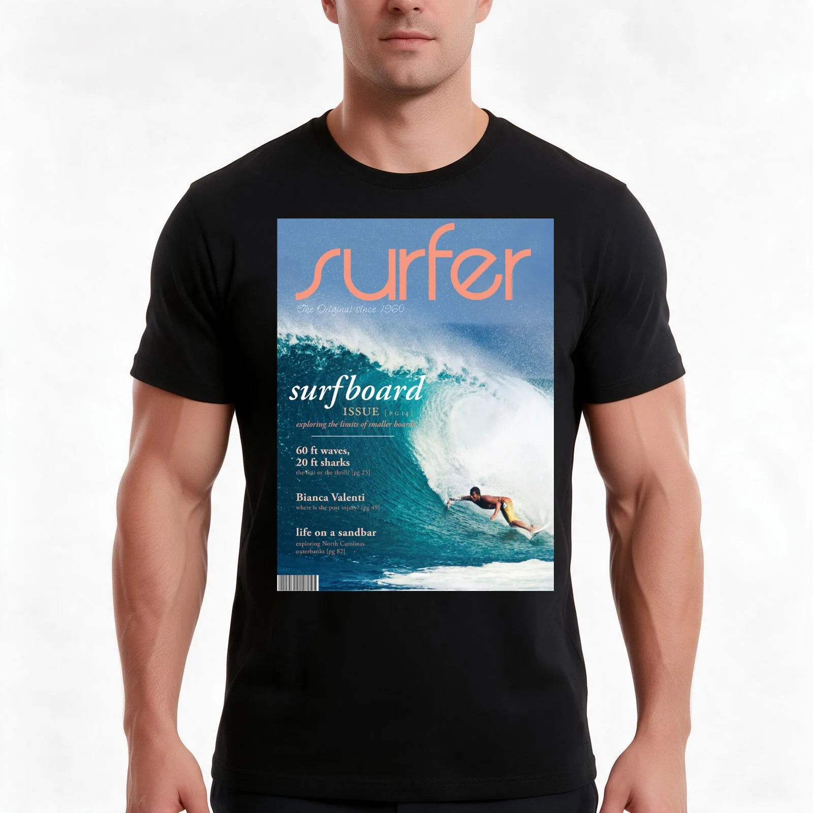 Surfer Magazine Cover T-Shirt, Summer Casual Cotton Tee, Oversized Streetwear Tops, Vintage Graphic Print, Unisex Men Women