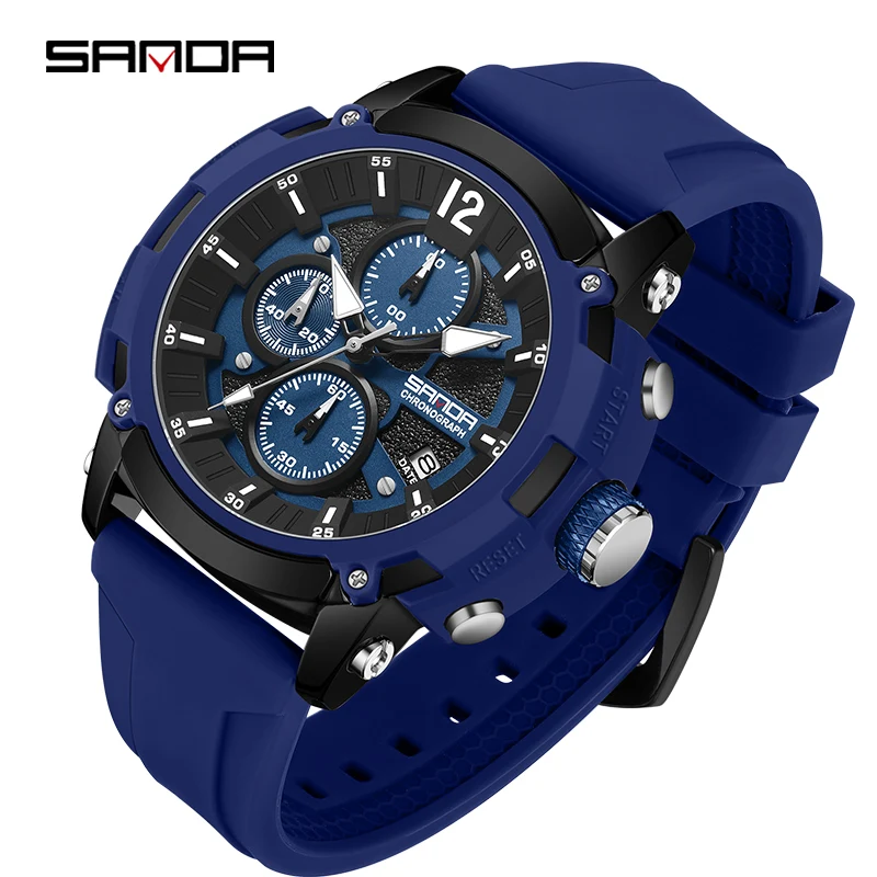 

New Sport Watch For 2023 Men Fashion Date Stopwatch SANDA 5312 Waterproof Quartz Wristwatch Luxury Casual Male Clock