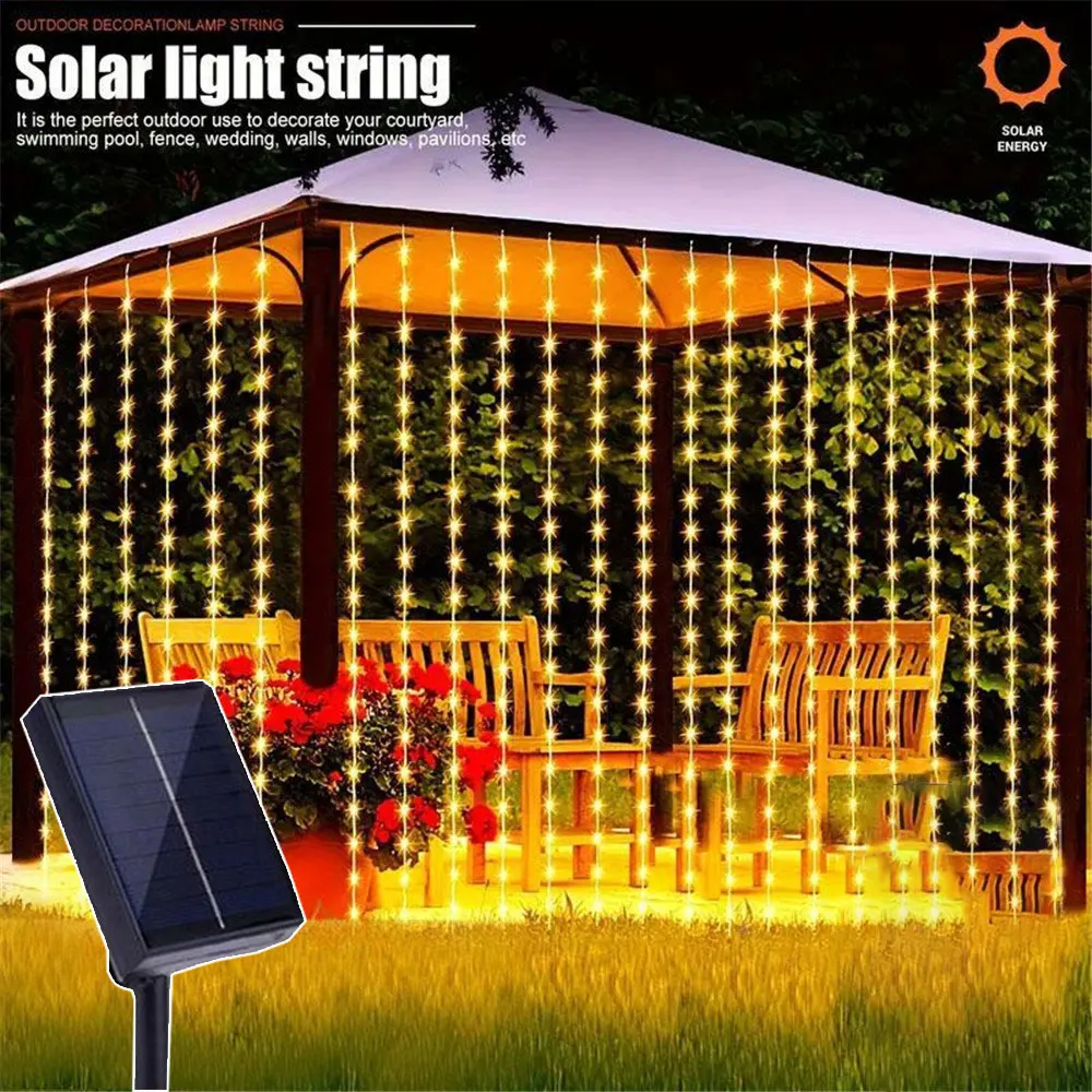 

3/6M Wedding Decor Garden Yard Decoration Outdoor LED Holiday Lights Garland Fairy Lights Solar Curtain String Lights Christmas