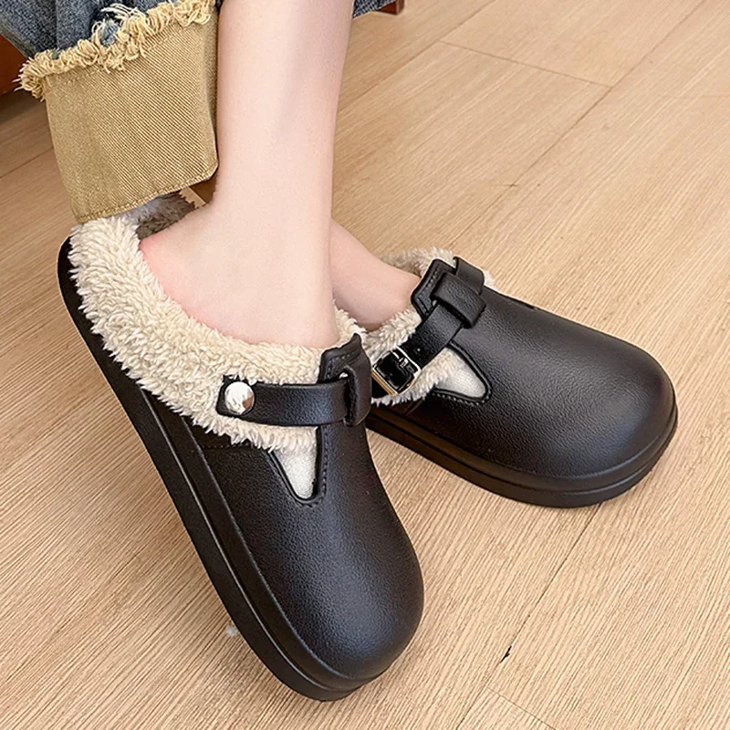 Waterproof Closed Toe Eva Birken Slippers 2025 Winter Warm Plush Home Slippers Woman Non Slip Flat Heels Indoor Cotton Shoes image 6