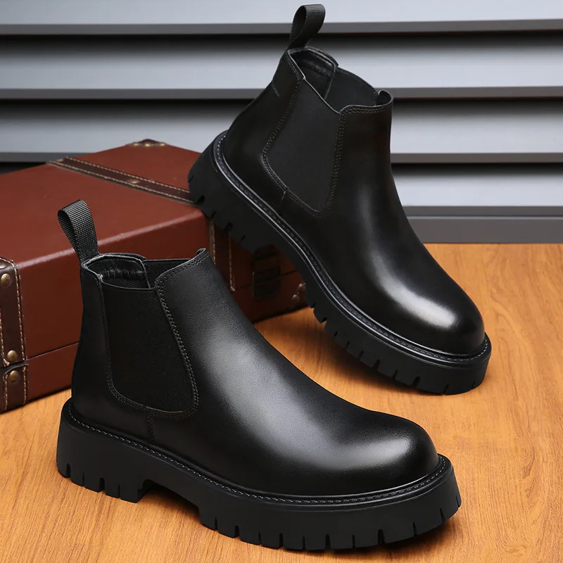 

Men's Boots Classic Black Chelsea Boot Luxury Genuine Leather Leather Boots for Men Plush Warm Winter Boot Casual High Top Boots