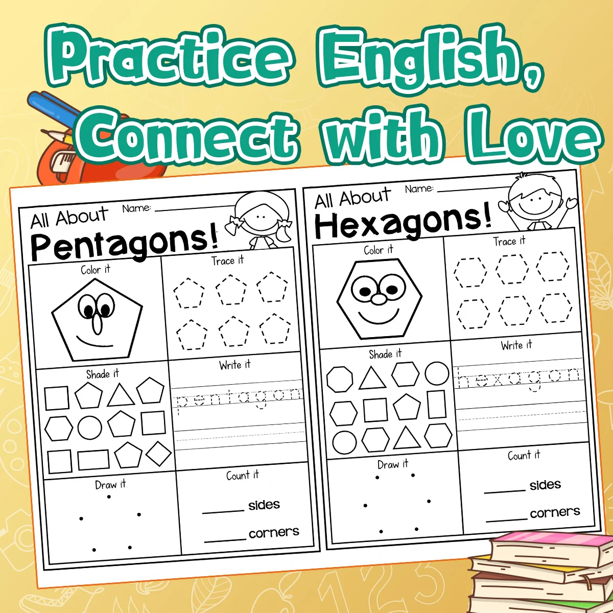 2D & 3D Shapes Worksheets for Homeschool & Classroom - Math Practice Sheets with Color & Count, Identifying Geometric Shapes