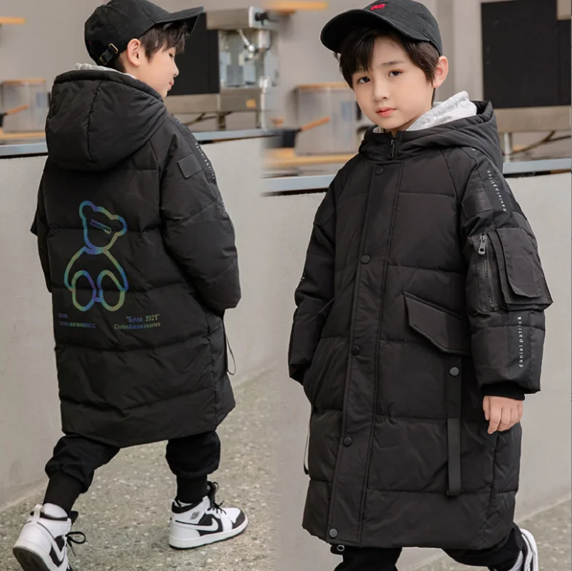 Winter Boys Down Long Jacket Waterproof Children Clothes Kids Teenage Outerwear Thicken Warm Coat Boys Snowsuit Parkas 5-12Yrs