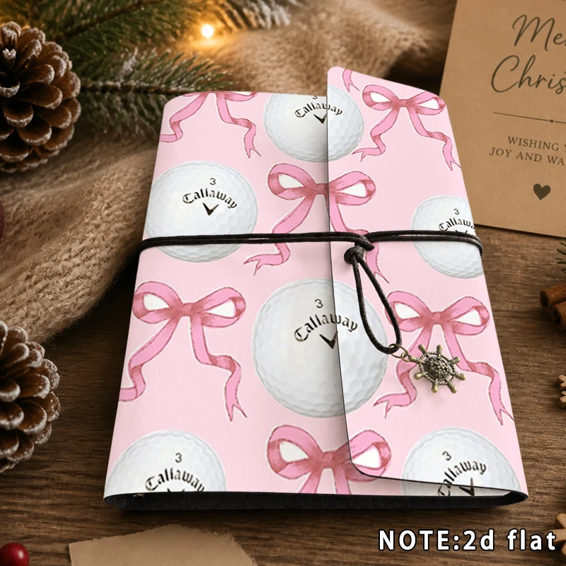 A5 Notebook Pink Bow Golf Ball Pattern Travel Journal, 2D Flat Print Hand Ledger With String Wrap, Writing Diary Stationery Gift