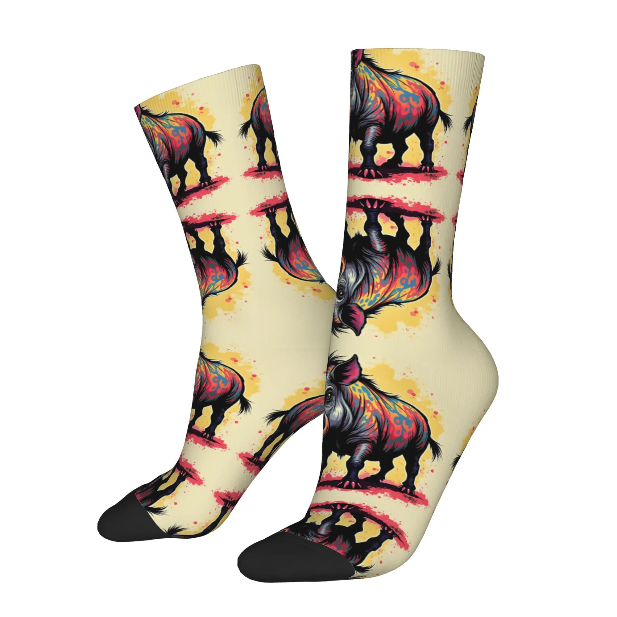 1 Pair Hip Hop Retro Wild Boar Large Tusks Men's compression  Socks Unisex Colorful animals Harajuku Seamless Printed Crew Sock