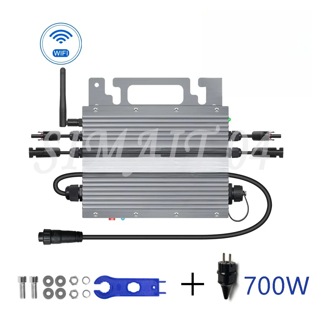 700W Micro Solar Grid Tie Inverter 22-60V DC To AC 80-260V MPPT Build In WIFI Microinverter 2 × 350W Solar Inverter Converter