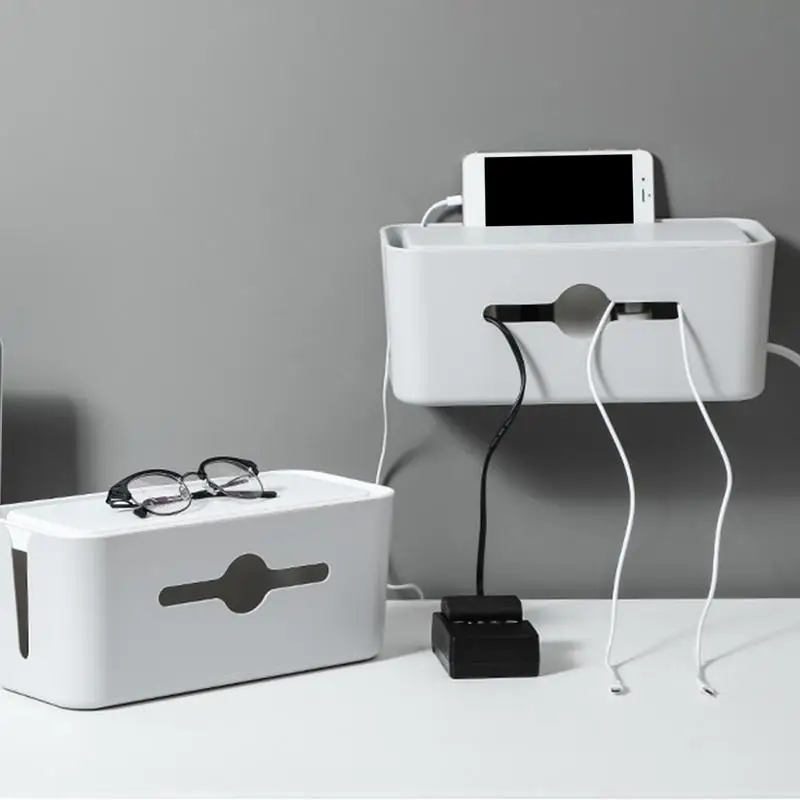 

Cord Storage Box With Lid Socket Wire Storage Box Non-slip Bottom Data Cable Organization Dustproof Lid For Charger Drawer