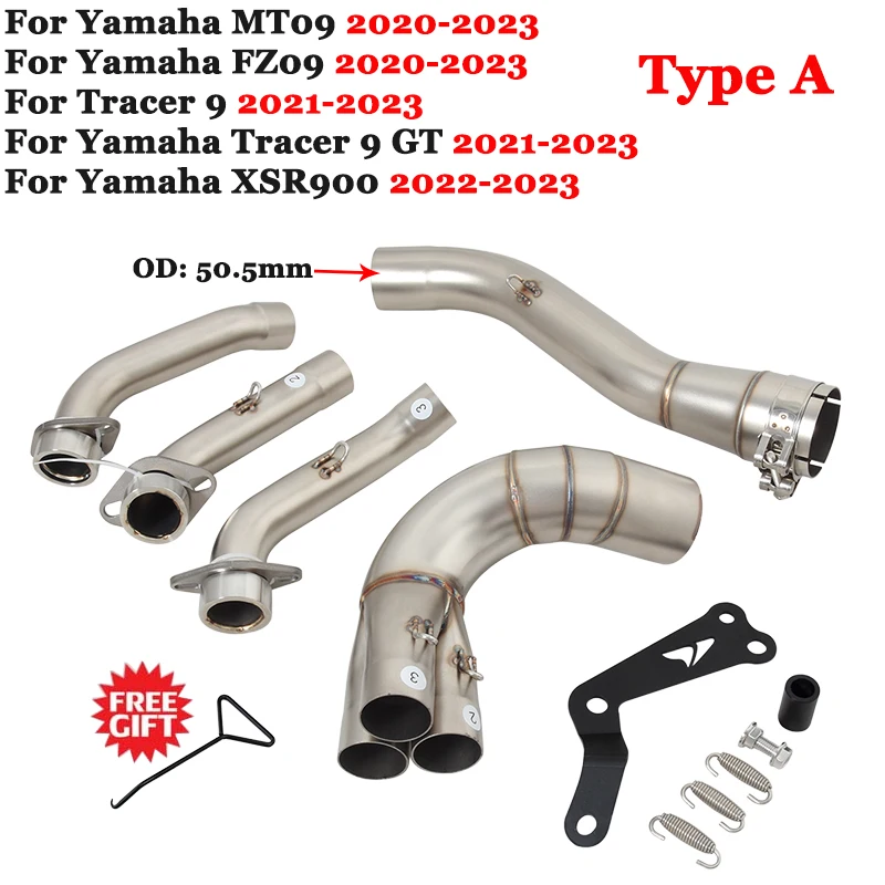 Motorcycle Exhaust Escape Slip On For Yamaha MT09 MT-09 Tracer 9 900 GT XSR900 2020-2023 Modify Front Mid Link Pipe 51mm Muffler