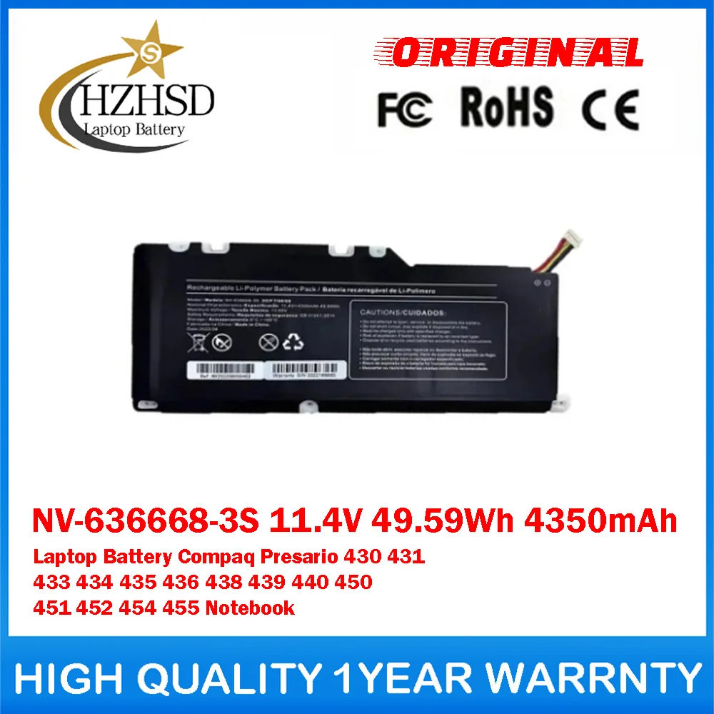 Batería original genuina para ordenador portátil NV-636668-3S 11,4 V 49,59 Wh para HP Compaq Presario 430 431 433 434 435 436 438 439 440 450 451