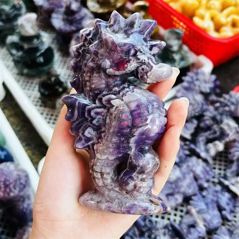 

Natural Dream Amethyst Seahorse Carving Crystal Craft Home Decoration Accessories Room Decor Gift 1pcs