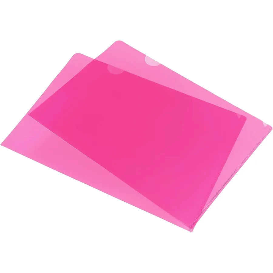 

L Type Folders 12 Pack A4 Plastic File Project Pots Clear Paper Document Jat Sleeve for Office Pink